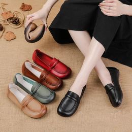 Casual Shoes 2024 Style Loafers With Flat Tendon Bottom Korean Simple Genuine Leather Women Comfortable Mother