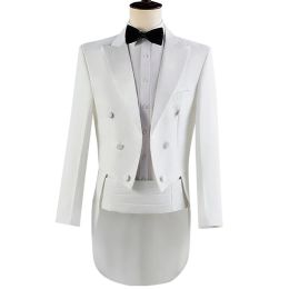 Suits Mens White Tuxedo Blazer Pants 2PCS Set Gentlemen Elegant Swallowtailed Dress Blazer Party Wedding Stage Prom Jacket Suit Homme