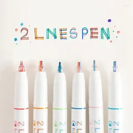 6pcs/set 2 Lines Gel Pens 0.5mm Colourful Ink Highlighter Art Marker DIY Drawing Painting Graffiti Kawaii Stationery