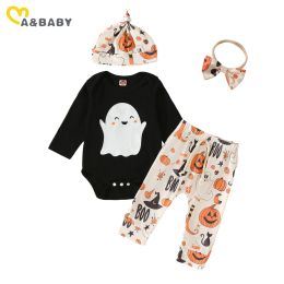 Sets ma&baby 012M Halloween Newborn Infant Baby Boy Girl Clothes Sets Long Sleeve Romper Ghost Pumpkin Print Pants Hat Outfits