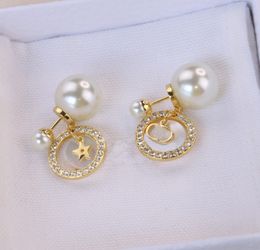 2024 Luxuy quality charm drop earring with diamond and nature shell beads in 18k gold plated have stamp box PS3327A