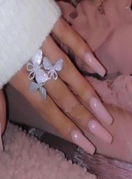 Cluster Rings Silver Colour White Rose Pink Cubic Zirconia Micro Pave Cz 3 Pcs Butterfly Big Women Finger 20225427339