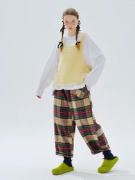 Women's Pants Imakokoni 2024 Autumn Original Design Woollen Blend Plaid Thigh Trousers For Women Leg 234306