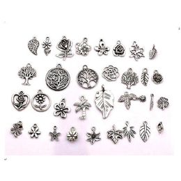 160pcs Antique silver mixed flowers trees leaves charm pendants For Jewelry Making Earrings Necklace DIY Accessories250S