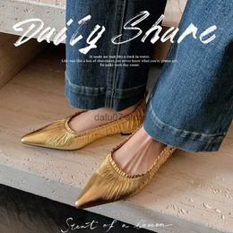 Dress Shoes Women Flats Pointed Toe One Strap Shoes French Style Elegant Gold Sillver Women Shoes New Spring Atumn Simple ShoesH24228