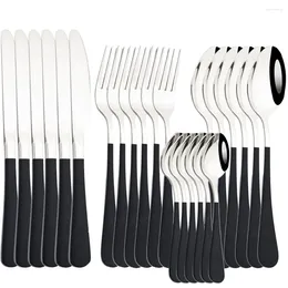 Dinnerware Sets AJOYOUS 24Pcs Cutlery Set Black Silver Western Knife Fork Spoon Flatware Stainless Steel Kitchen Silverware