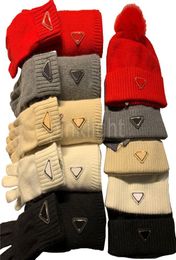 Warm Thicken Gloves Fashion Designer Wool Scarves Men Women Winter Beanie Triangle Badge High Quality Scarf Hat Glove Sets9073707