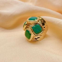 Cluster Rings KKGEM 13mm Square Green Jade Gold Plated Jewellery Adjustable Female