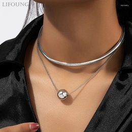 Pendant Necklaces Metal Choker Link Chain Necklace For Women Two Layer Fashion Jewellery Punk Styles Holiday Accessories Ball Gifts 2024479
