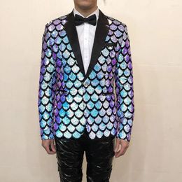 Stage Wear Men Blazer Gentleman Singer Dance Bling Coats Formal Glitters Suit Jackets Scale Sequins One Button Wedding Party