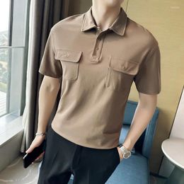 Men's Polos 2024 Summer POLO T-shirt Men Pocket Decoration Short Sleeve Loose Casual Tshirts High-quality Business Social Clothing