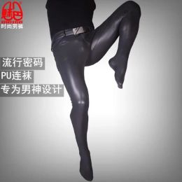 Pants PU Tights Men's Leather Pants Wet Look Leotard Faux Latex Leather Pantyhose HighElastic Pencil Trousers Casual Skinny Leggings