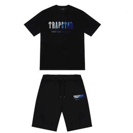 2024 Mens Trapstar T Shirt Short Sleeve Print Outfit Chenille Tracksuit Black Cotton London Streetwear Advanced Design 666ttt