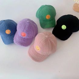Ball Caps 2024 Korean Style All-match Children Lamb Hair Candy Color Cap Winter Thick And Warm Baby Windproof Baseball 50-52cm