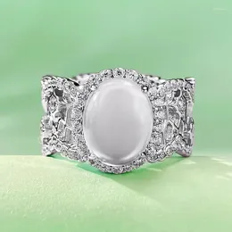 Cluster Rings Natural Water Foam Jade Ring For Women 925 Silver Egg Face High Glass Seed Stone 8 10 Sparrow Diamond