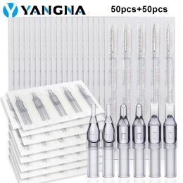 Needles Yangna Tattoo Needles and Tips Set 50pcs Disposable 3/5/7/9RL 5/7/9RS 5/7/9M1 Size Needles Assorted Sterilised Tattoo Tips Combo