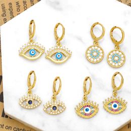 Dangle Earrings Lucky Turkish Eye For Women Copper Gold Plated Hoops Evil CZ Jewellery Gifts Ojo Turco Erst50