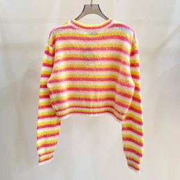 Women's Sweaters High Quality Mohair Luxury O-neck Sweater Colourful Striped Original Design Pullover Famous Letter Jacquard Brand Jumper