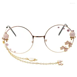 Sunglasses Frames Cute Bowknot Lollipop Pendant Clear Optical Glasses Frame Women Round Girls Retro Eyeglasses Glass Oculos Gafas