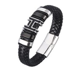 Charm Bracelets Genuine Braided Leather Bracelet For Men Stainless Steel Magnet Clasp H Woven Bangle Trendy Male Wristband Jewelry1920520
