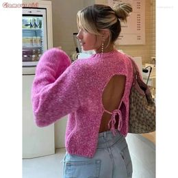 Women's Sweaters Monochrome Knit Top With Neck In Extra-large Drawstring Long Sleeve Knits Cut Out High Street Cloth Sexy