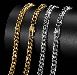 Hip Hop Cuban Link Chain Necklace 18K Real Gold Plated Stainless Steel Metal Necklace for Men 4mm 6mm 8mm8719759