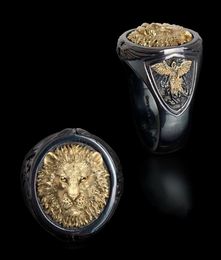 Cool Men039s 18K Yellow Gold Twotone Black Gold Diamond Ring Africa Grassland Lion Ring Men Wedding Party Jewellery Size 7 143377308