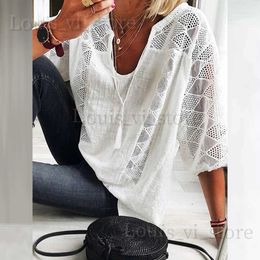 Women's T-Shirt Plus Size Womens 3/4 Sleeve Solid Cotton Lined Tops Ladies Casual Loose Autumn Tunic T Shirt High Quality Clothing L-5XL 2023 T240228