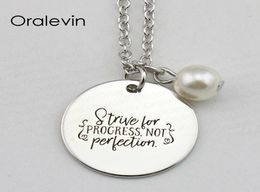 STRIVE FOR PROGRESS NOT PERFECTION Inspirational Hand Stamped Engraved Custom Pendant Female Necklace Jewelry18Inch22MM10PcsLo3727727