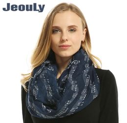 Jeouly Brand Women Infinit Scarfs Fashion Foulard Loop Scarves female Music Sheet Music Piano Notes Script Print Ring scarf 7567826