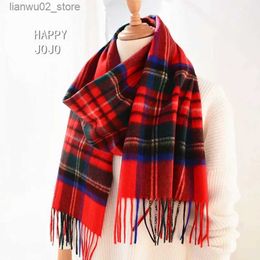 Scarves 100% Cashmere Scarf Womens and Mens Scottish Classic Red Checkered Narrow Scarf Soft and Fashionable Casual Thin Shawl Luxury Womens Q240228