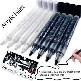 Markers White Black Acrylic Paint Markers Pens Stone Painting Pen Permanent Rocks Comics Glass Fabric Wood Diy Crafts School Art Supplie