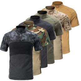 Men's T-Shirts Summer short sleeved top mens oversized T-shirt quick drying tactical military T-shirt breathable camouflage cargo shirt J240228