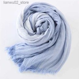 Scarves Japanese cotton scarf unisex cashmere large striped fringe scarf navy blue and black winter scarf mens scarf Q240228