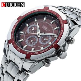 CURREN Fashion Luxury Mens Watches Design Military Sports Wristwatch For Men Chronograph Quartz Full Steel Male Clock 240220