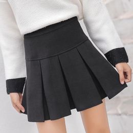 Skirts Summer Y2k Korean Fashion Woollen A-Line Women Skirt Short Elastic High Waist Pleated School Uniform Vintage Slim Mini