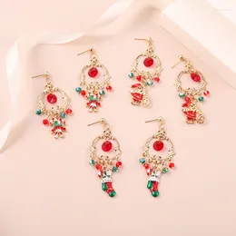 Dangle Earrings Multicolor Beaded Christmas Red And Green Fur Balls Santa Tree Stocking Pendants Year's Party Gifts