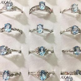 Solitaire Ring 5Rings 10Rings Akac Natural Blue Topaz Approx57Mm Stone Women Adjustable 231007 Drop Delivery Jewellery Dhm7H