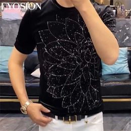Men's T-Shirts Summer design mens T-shirt bright rhinestone high-quality product cotton short sleeved top slim fit round neck tee J240228