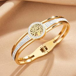 Bangle Stainless Steel Tree Of Life With Stone Wristband Gold Color And Silver