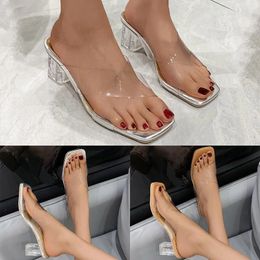 Sandals For Women Ladies Open Teo Slip On Mules Chunky Block Heels