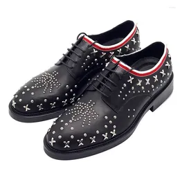 Dress Shoes Autumn And Winter Rivet Stripe Weaving Derby Shoe For Banquet Versatile Square Heel Flat High Size Men's