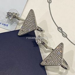 High Quality Women Triangle Designer Jewelry Brand Letter P Earrings Ear Stud 925 Silver Plated Copper Studs Earring Diamond Pearl Wedding Party Gifts