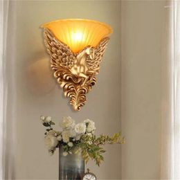 Wall Lamps European Style Lamp Living Room Background Creative Personality American Bedroom Bedside Aisle Stairs Horse Led Light
