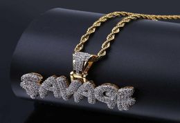 Statement Necklaces Personality Rap Hip Hop SAVAGE Pendant Microinlaid Zircon Hipster Necklace for Men 5767075