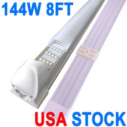 LED Shop Light 8Ft, 144W LED Tube Light Fixture, 8 foot Milky Cover Pure White 6000K, 4-Rows Integrated Fixture for Cooler Door Lighting 25Pack 8Ft Lamp Barn crestech