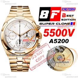 8F Overseas 5500V A5200 Automatic Chronograph Mens Watch 42.5mm Rose Gold Silver Dial Stainless Steel Bracelet Super Edition Watches Puretimewatch Reloj Hombre