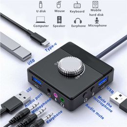 Communications Multi-functional Usb Hub External Control Wheel USB Port Earphone Plug Driver-free Volume Adjustable Sound Card