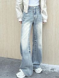 Women's Jeans Straight Wide Leg Women Vintage Blue Classic Full Length Denim Pants Spring 2024