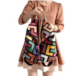 Fashion Colourful Splicing Shoulder Backpack Retro Colorblocking Ladies Bag 030124a